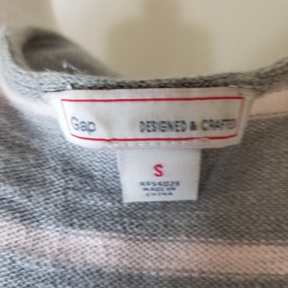 GAP S gray pink stripe 3/4 sleeve open front cardigan sweater - Picture 6 of 7